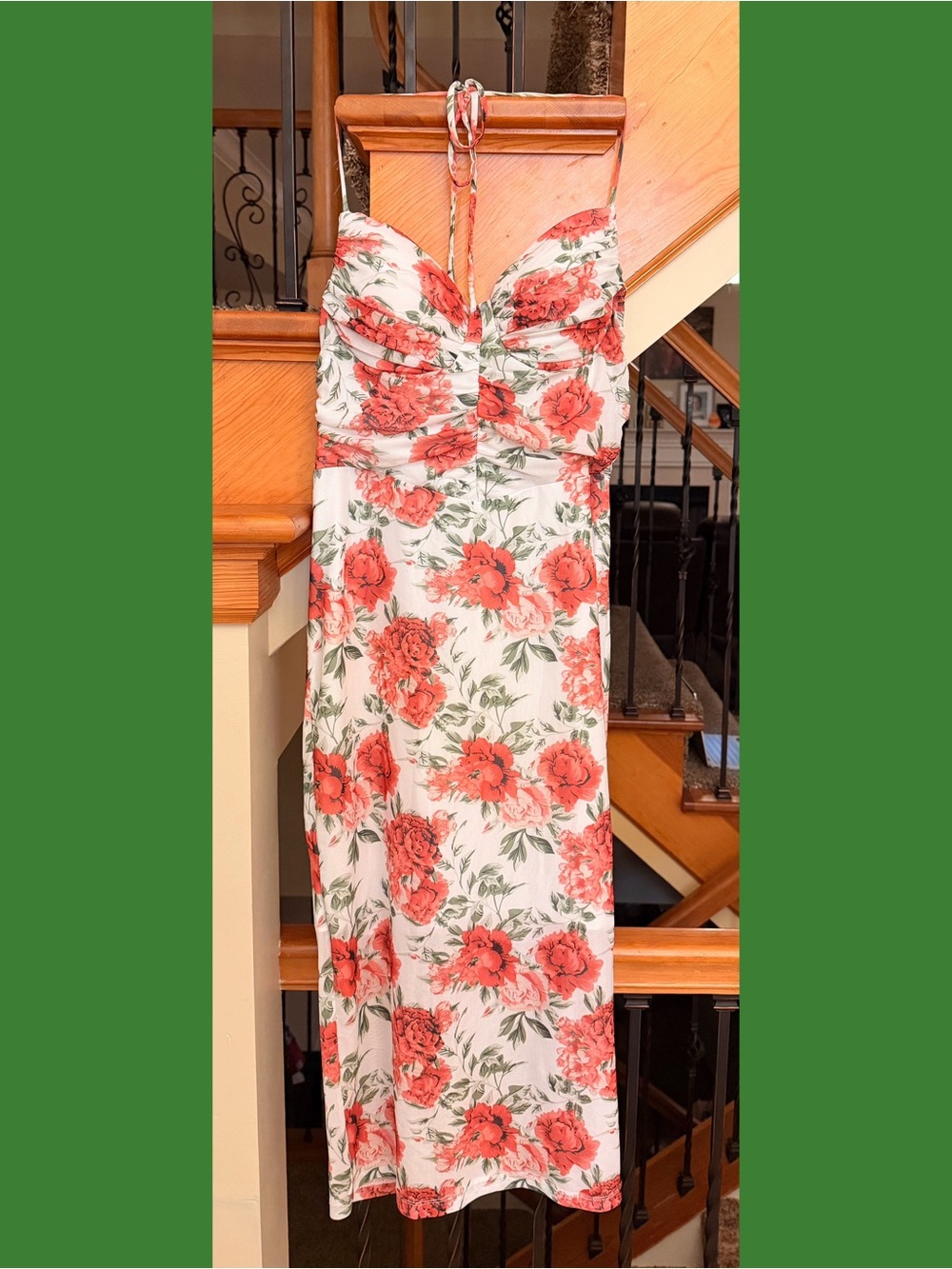 Strapless Floral Maxi Dress in Coral and White